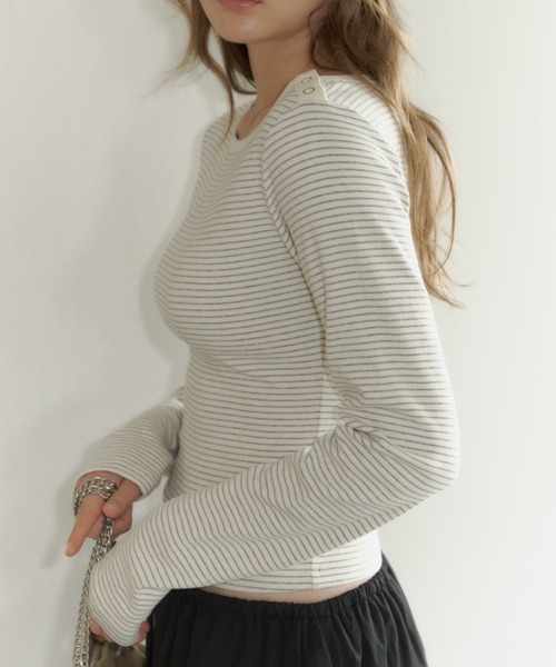 GIUNON（ジウノン）の「boat neck border long-t / ボートネックボーダーロンT（Tシャツ/カットソー・レディース・ピンク/グレー/ブラック・FREE）」の6枚目の写真