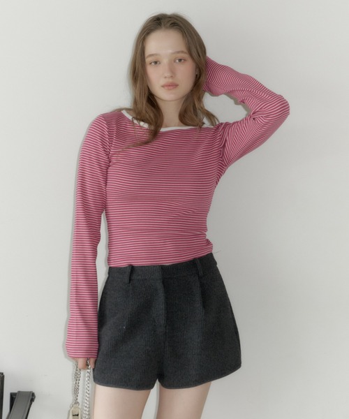 GIUNON（ジウノン）の「boat neck border long-t / ボートネックボーダーロンT（Tシャツ/カットソー・レディース・ピンク/グレー/ブラック・FREE）」の22枚目の写真