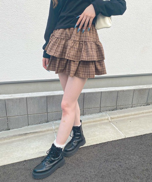 frunco（フランコ）の「チェックティアードスカート（スカート・レディース・ブラウン/ブラック・MEDIUM）」の5枚目の写真