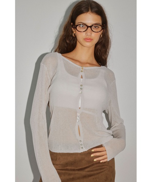 ALEXIA STAM（アリシアスタン）の「Sheer Knit Cardigan /シアーカーディガン（カーディガン/ボレロ・レディース・ブラック/モカ/ライトグレー系・FREE）」の3枚目の写真