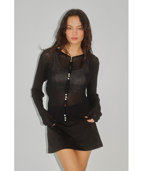 ALEXIA STAM（アリシアスタン）の「Sheer Knit Cardigan /シアーカーディガン（カーディガン/ボレロ・レディース・ブラック/モカ/ライトグレー系・FREE）」の4枚目の写真