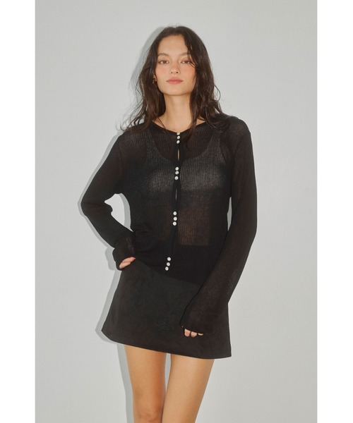 ALEXIA STAM（アリシアスタン）の「Sheer Knit Cardigan /シアーカーディガン（カーディガン/ボレロ・レディース・ブラック/モカ/ライトグレー系・FREE）」の5枚目の写真