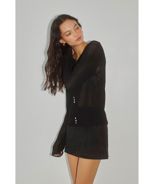 ALEXIA STAM（アリシアスタン）の「Sheer Knit Cardigan /シアーカーディガン（カーディガン/ボレロ・レディース・ブラック/モカ/ライトグレー系・FREE）」の6枚目の写真