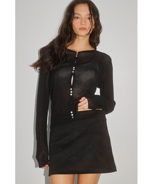 ALEXIA STAM（アリシアスタン）の「Sheer Knit Cardigan /シアーカーディガン（カーディガン/ボレロ・レディース・ブラック/モカ/ライトグレー系・FREE）」の9枚目の写真