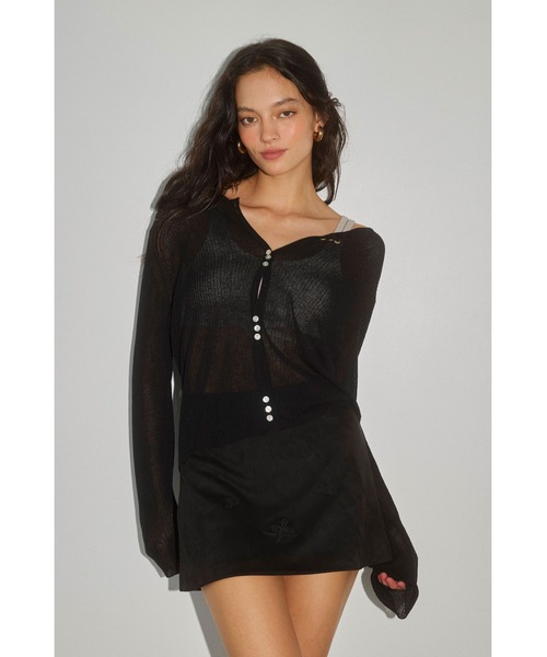 ALEXIA STAM（アリシアスタン）の「Sheer Knit Cardigan /シアーカーディガン（カーディガン/ボレロ・レディース・ブラック/モカ/ライトグレー系・FREE）」の13枚目の写真