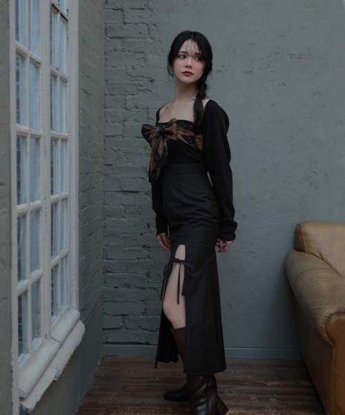 M DOLLY(エムドリー)の「argyle grazia knit set tops/アーガイルグラツィアニットセットアップ(アンサンブル・レディース・ブラック/グレー・FREE)」の6枚目の写真