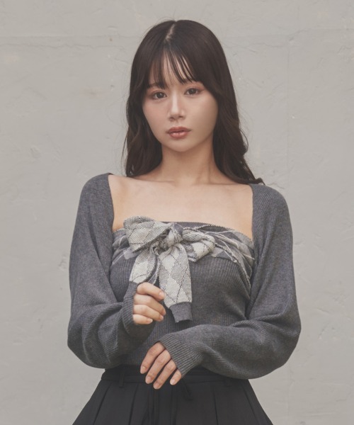 M DOLLY(エムドリー)の「argyle grazia knit set tops/アーガイルグラツィアニットセットアップ(アンサンブル・レディース・ブラック/グレー・FREE)」の8枚目の写真