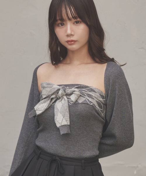 M DOLLY(エムドリー)の「argyle grazia knit set tops/アーガイルグラツィアニットセットアップ(アンサンブル・レディース・ブラック/グレー・FREE)」の9枚目の写真