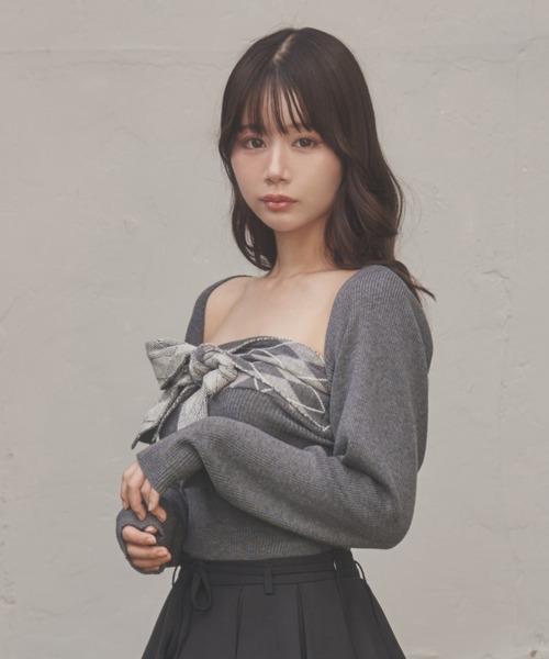 M DOLLY(エムドリー)の「argyle grazia knit set tops/アーガイルグラツィアニットセットアップ(アンサンブル・レディース・ブラック/グレー・FREE)」の10枚目の写真
