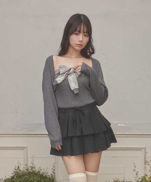 M DOLLY(エムドリー)の「argyle grazia knit set tops/アーガイルグラツィアニットセットアップ(アンサンブル・レディース・ブラック/グレー・FREE)」の11枚目の写真