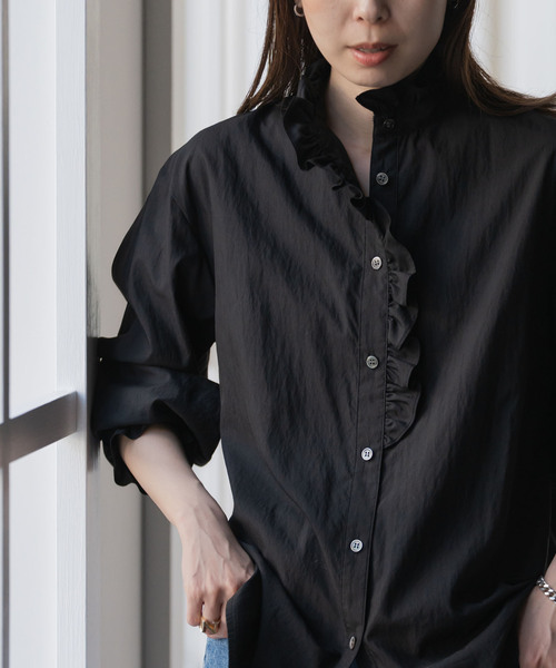 シルキーコットンフリルディテールブラウス（シャツ/ブラウス）｜NOBLE