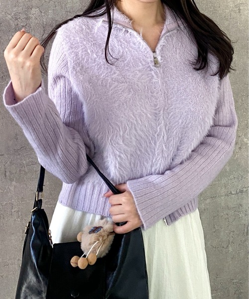 Mejoul（メジュール）の「【2025秋冬新作】リブ切替ハイネックシャギーニット カーディガン（ニット/セーター・レディース・ブルー/ブラック/パープル/イエロー/ベージュ/ホワイト・F）」の5枚目の写真