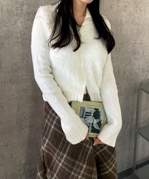 【2025秋冬新作】リブ切替ハイネックシャギーニット カーディガン