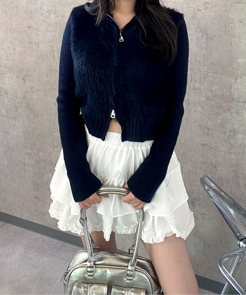 Mejoul（メジュール）の「【2025秋冬新作】リブ切替ハイネックシャギーニット カーディガン（ニット/セーター・レディース・ブルー/ブラック/パープル/イエロー/ベージュ/ホワイト・F）」の2枚目の写真