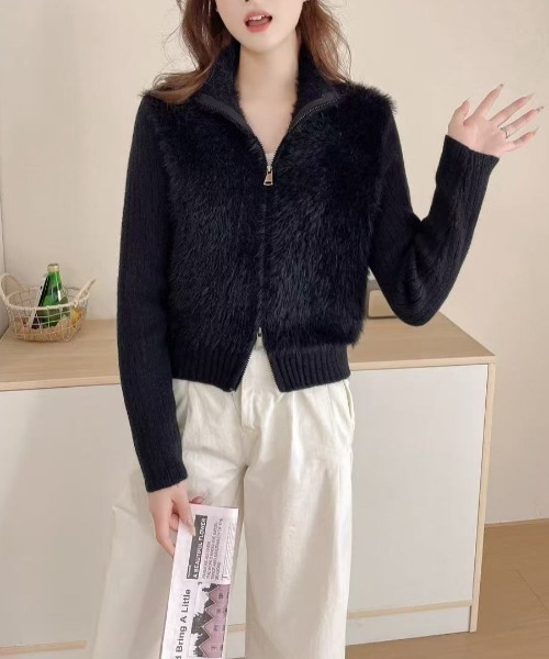 Mejoul（メジュール）の「【2025秋冬新作】リブ切替ハイネックシャギーニット カーディガン（ニット/セーター・レディース・ブルー/ブラック/パープル/イエロー/ベージュ/ホワイト・F）」の9枚目の写真