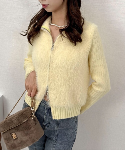 Mejoul（メジュール）の「【2025秋冬新作】リブ切替ハイネックシャギーニット カーディガン（ニット/セーター・レディース・ブルー/ブラック/パープル/イエロー/ベージュ/ホワイト・F）」の13枚目の写真