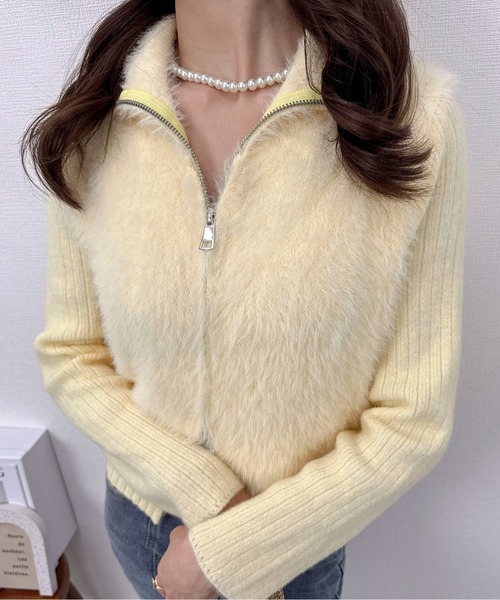 Mejoul（メジュール）の「【2025秋冬新作】リブ切替ハイネックシャギーニット カーディガン（ニット/セーター・レディース・ブルー/ブラック/パープル/イエロー/ベージュ/ホワイト・F）」の20枚目の写真