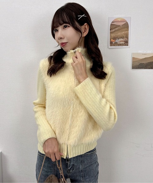 Mejoul（メジュール）の「【2025秋冬新作】リブ切替ハイネックシャギーニット カーディガン（ニット/セーター・レディース・ブルー/ブラック/パープル/イエロー/ベージュ/ホワイト・F）」の18枚目の写真