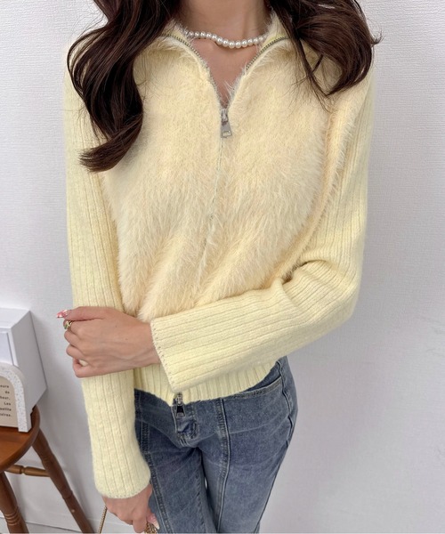 Mejoul（メジュール）の「【2025秋冬新作】リブ切替ハイネックシャギーニット カーディガン（ニット/セーター・レディース・ブルー/ブラック/パープル/イエロー/ベージュ/ホワイト・F）」の17枚目の写真