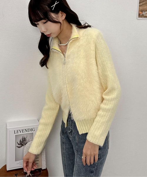 Mejoul（メジュール）の「【2025秋冬新作】リブ切替ハイネックシャギーニット カーディガン（ニット/セーター・レディース・ブルー/ブラック/パープル/イエロー/ベージュ/ホワイト・F）」の19枚目の写真