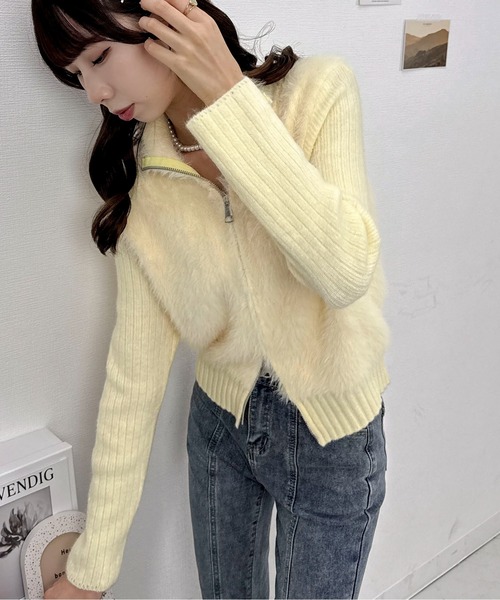 Mejoul（メジュール）の「【2025秋冬新作】リブ切替ハイネックシャギーニット カーディガン（ニット/セーター・レディース・ブルー/ブラック/パープル/イエロー/ベージュ/ホワイト・F）」の16枚目の写真