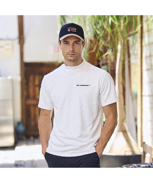 セール】【Rosasen/GOLF】幾何学柄 ジャカード 半袖モックネック