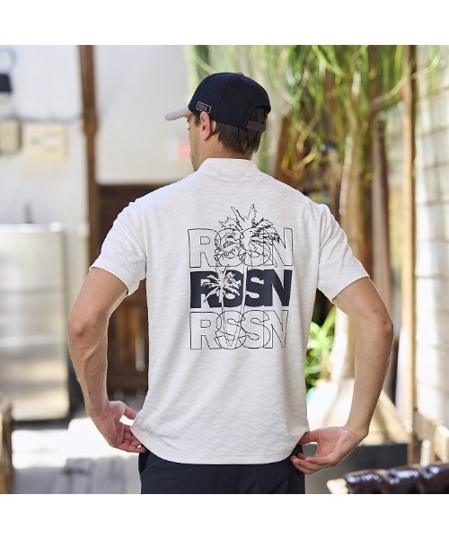 ROSASEN（ロサーセン）の「【Rosasen/GOLF】幾何学柄 ジャカード 半袖モックネック（シャツ/ブラウス・メンズ・ネイビー/オフホワイト・50/48/52）」の4枚目の写真