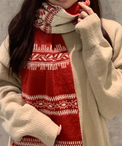 ジャミーソンズ　スコットランド製　フェアアイル柄マフラー　美品 ジャミーソンズ スコットランド製 フェアアイル柄マフラー 美品