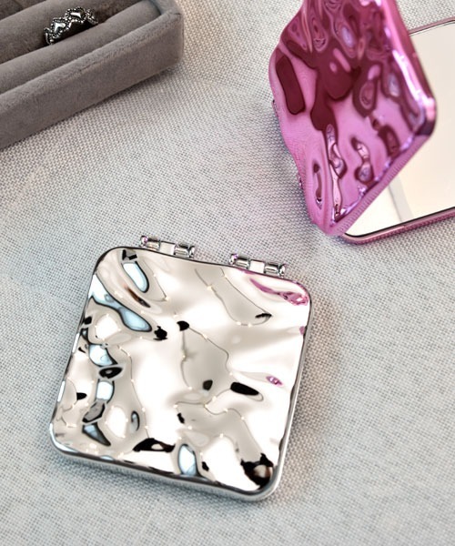 float】シンプル メタリック ミニ 鏡/ハンドミラー/メイクミラー（手鏡