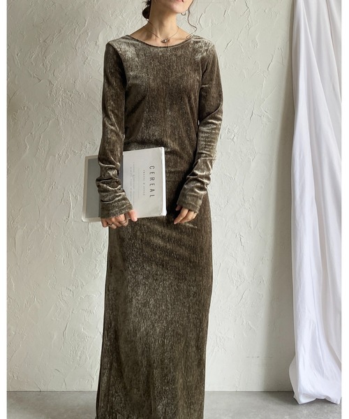 セール】長袖ロング丈バックオープンベロアワンピース（ワンピース