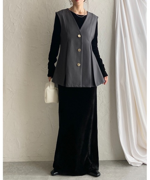 セール】長袖ロング丈バックオープンベロアワンピース（ワンピース