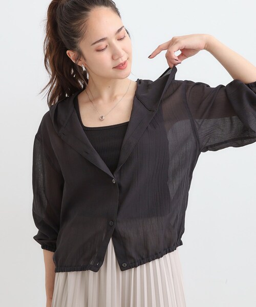 Cutie Blonde（キューティーブロンド）の「【S-LL】大人の抜け感 シアーボイルフーディパーカ（パーカー・レディース・ブラック/ブルー系その他/ライトグレー・02/01/04/03）」の2枚目の写真