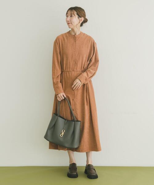 セール】『イージーケア』ウエストギャザーロングスリーブワンピース