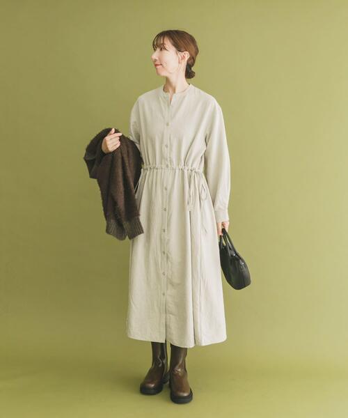セール】『イージーケア』ウエストギャザーロングスリーブワンピース