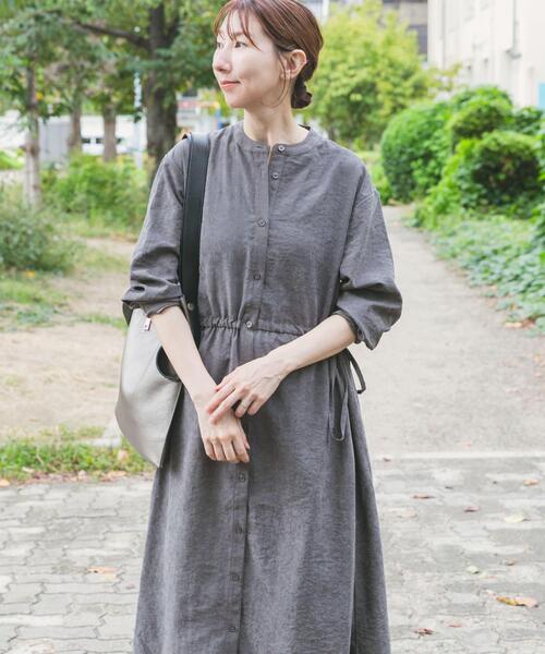 セール】『イージーケア』ウエストギャザーロングスリーブワンピース