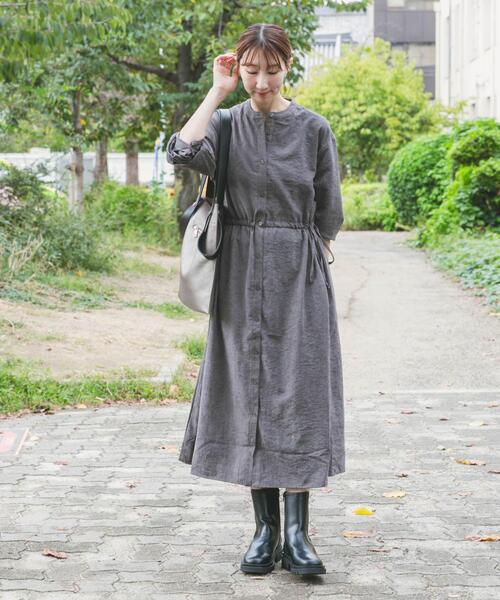 セール】『イージーケア』ウエストギャザーロングスリーブワンピース