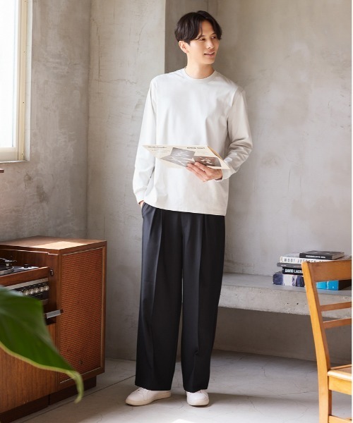 BACK NUMBER(バックナンバー)の「【店舗で人気】【BACK NUMBER】TRイージーワイドトラウザー (ワイドシルエット/TR素材/リラックス感/ビジネス/カジュアル)(その他パンツ・メンズ・ダークグレー/ブラック・S/M/L/XL)」の15枚目の写真