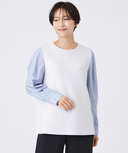 EVEX by KRIZIA(エヴェックスバイクリツィア)の「【ウォッシャブル】ストライプジャカードコンビプルオーバー(Tシャツ/カットソー・レディース・ブルー系その他2/レッド系その他3/ダークネイビー・40)」の3枚目の写真