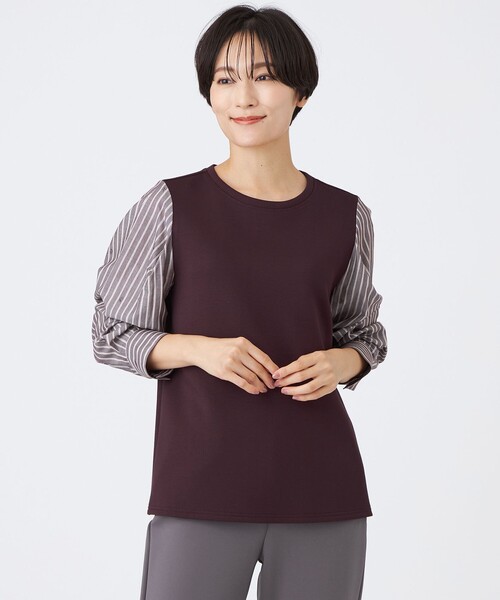EVEX by KRIZIA(エヴェックスバイクリツィア)の「【ウォッシャブル】ストライプジャカードコンビプルオーバー(Tシャツ/カットソー・レディース・ブルー系その他2/レッド系その他3/ダークネイビー・40)」の1枚目の写真