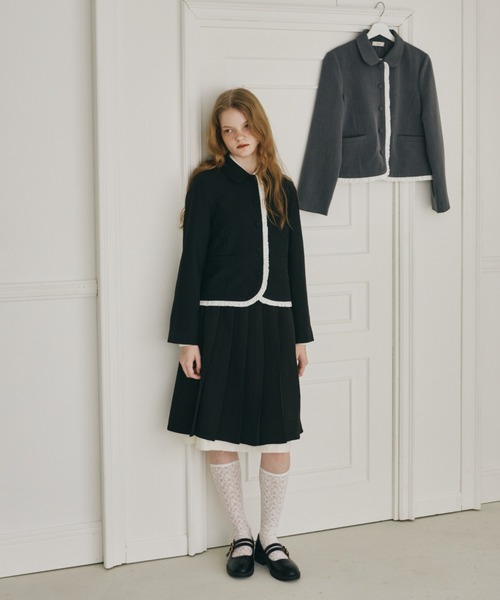 idem（イデム）の「frill lady jacket / フリルデザインコンパクトジャケット（テーラードジャケット・レディース・グレー/ブラック・FREE）」の5枚目の写真