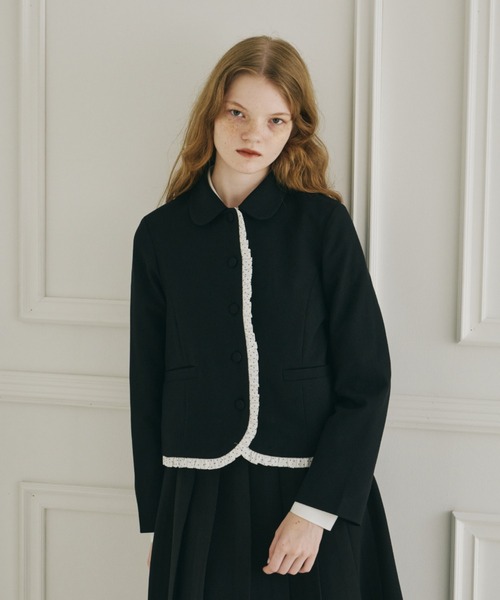 idem（イデム）の「frill lady jacket / フリルデザインコンパクトジャケット（テーラードジャケット・レディース・グレー/ブラック・FREE）」の7枚目の写真