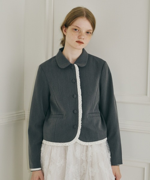 idem（イデム）の「frill lady jacket / フリルデザインコンパクトジャケット（テーラードジャケット・レディース・グレー/ブラック・FREE）」の21枚目の写真