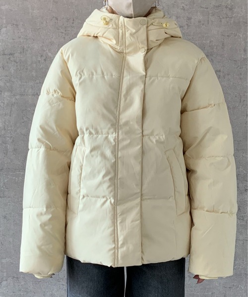 セール】ボリュームフード中綿パテッドブルゾンスタンドカラーフェイク
