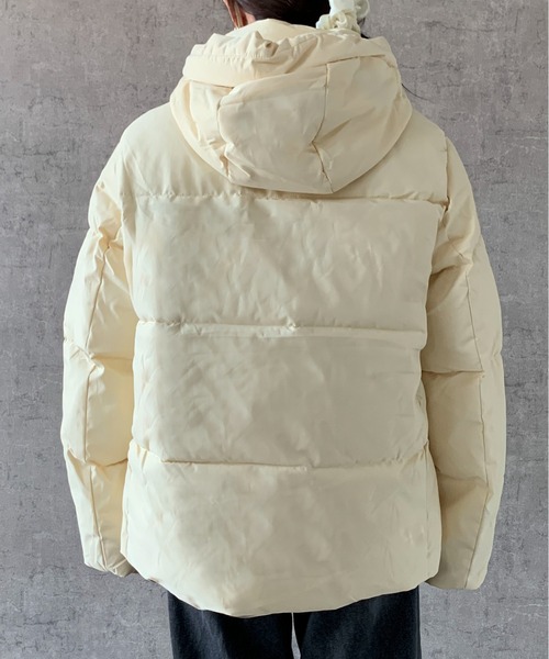 セール】ボリュームフード中綿パテッドブルゾンスタンドカラーフェイク