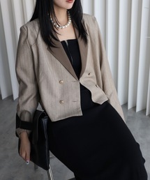 YENNA（イェンナ）の「【配色ショートテーラードジャケット】ストライプ・チェック・無地テーラード/卒業式/入学式/オケージョンジャケット（テーラードジャケット）」