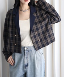 YENNA（イェンナ）の「【配色ショートテーラードジャケット】ストライプ・チェック・無地テーラード/卒業式/入学式/オケージョンジャケット（テーラードジャケット）」