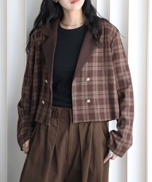 YENNA（イェンナ）の「【配色ショートテーラードジャケット】ストライプ・チェック・無地テーラード/卒業式/入学式/オケージョンジャケット（テーラードジャケット）」