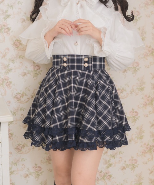 ROJITA（ロジータ）の「ダブルフレア裾レーススカート（スカート・レディース・ブラック/ネイビー/ピンク/アイボリー・FREE）」の3枚目の写真