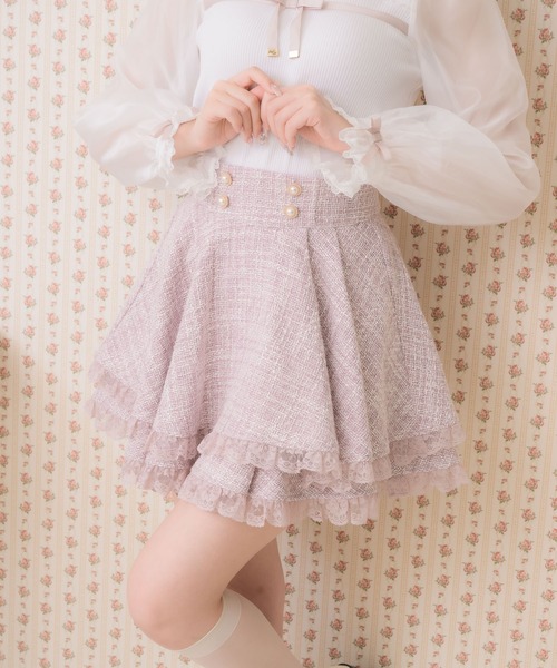 ROJITA（ロジータ）の「ダブルフレア裾レーススカート（スカート・レディース・ブラック/ネイビー/ピンク/アイボリー・FREE）」の4枚目の写真