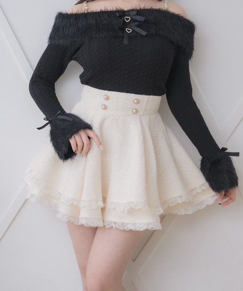 ROJITA（ロジータ）の「ダブルフレア裾レーススカート（スカート・レディース・ブラック/ネイビー/ピンク/アイボリー・FREE）」の2枚目の写真